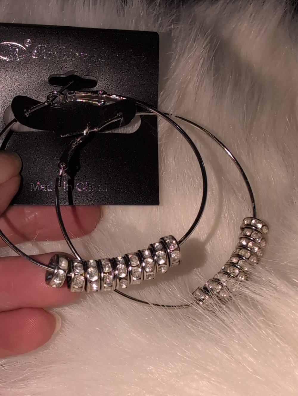 Fashion Jewelry Silver Hoop Earrings with Crystal Rondelle Beads